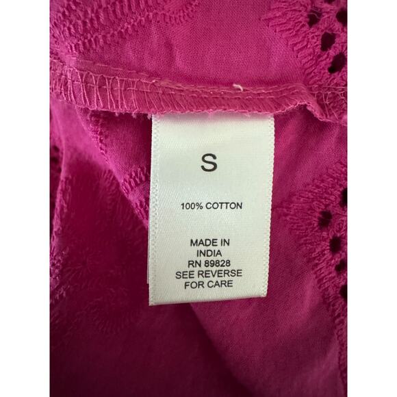 LOGO Lavish by Lori Goldstein Eyelet Lace Cropped Jacket Crushed Berry Small - Picture 11 of 11